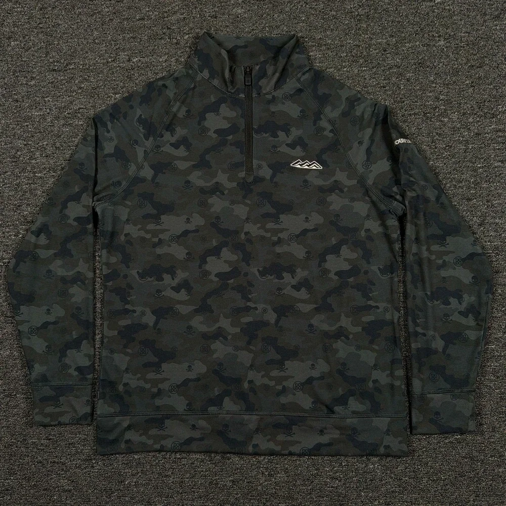G/Fore Mens Small Green Camo Desert Springs Golf 1/4 Zip Pullover G4MS22K78